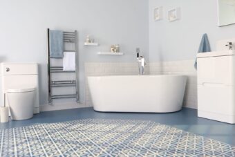 View of Lattice Cornflower Blue luxury vinyl tile by Harvey Maria
