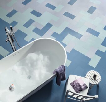View of Little Bricks Forget-Me-Not luxury vinyl tile by Harvey Maria