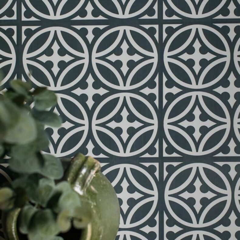 View of Walbrook Pastel Black luxury vinyl tile by Harvey Maria