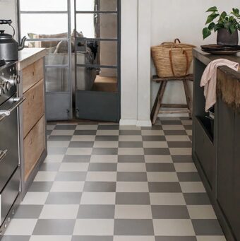View of Squares Steel luxury vinyl tile by Harvey Maria