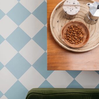 View of Squares Bay Blue luxury vinyl tile by Harvey Maria