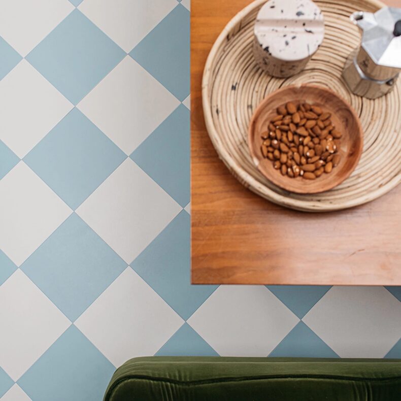 View of Squares Bay Blue luxury vinyl tile by Harvey Maria