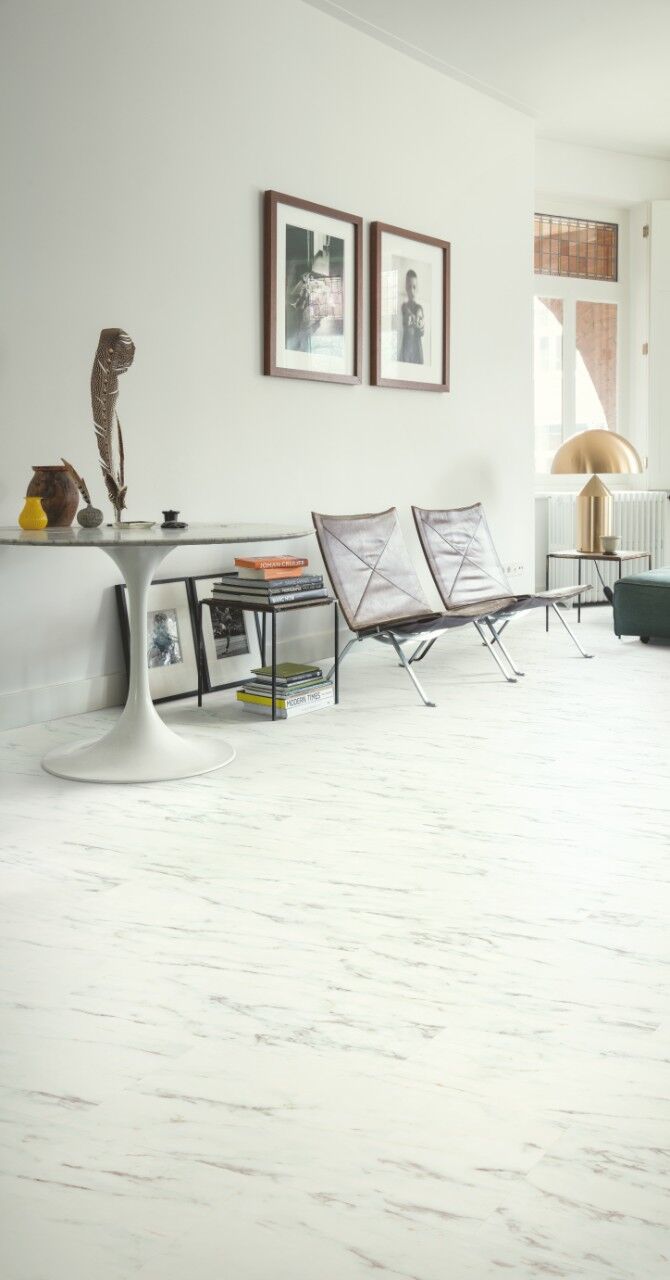 View of Marble Carrara White AVSTT40136 luxury vinyl tile by Quick-Step Livyn