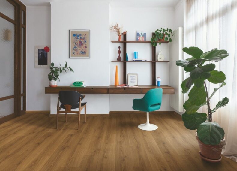 View of Botanic Caramel Oak AVMPU40315 luxury vinyl tile by Quick-Step Livyn