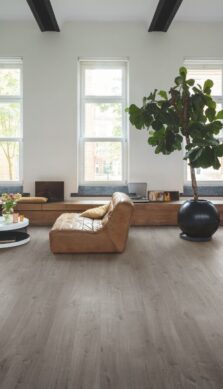 View of Cotton Oak Cozy Grey AVMPU40202 luxury vinyl tile by Quick-Step Livyn