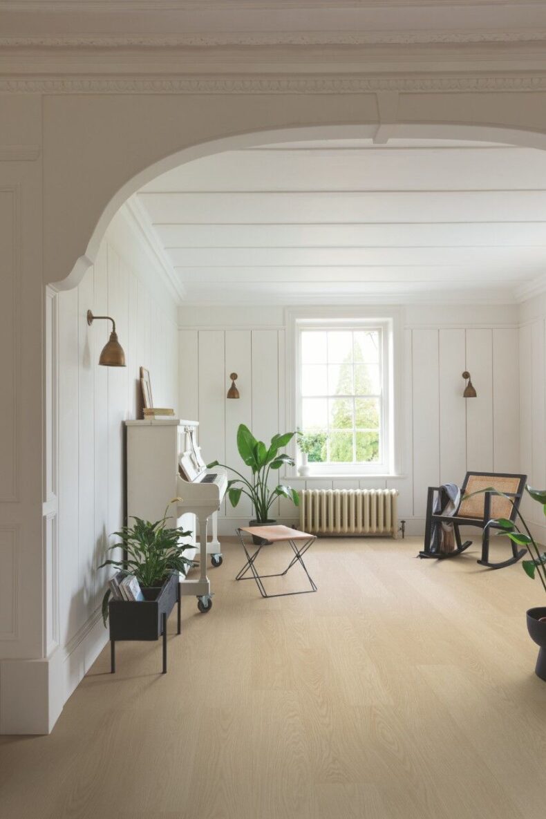 View of Buttermilk Oak AVSPT40277 luxury vinyl tile by Quick-Step Livyn
