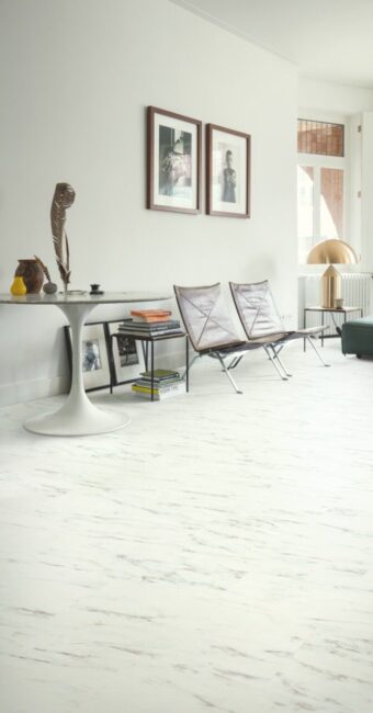 View of Marble Carrara White AVSTU40136 luxury vinyl tile by Quick-Step Livyn