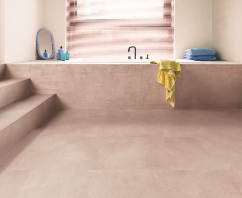 View of Soft Blush AVMTU40333 luxury vinyl tile by Quick-Step Livyn