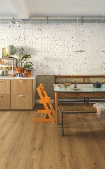 View of Botanic Caramel Oak AVMPU40315 luxury vinyl tile by Quick-Step Livyn