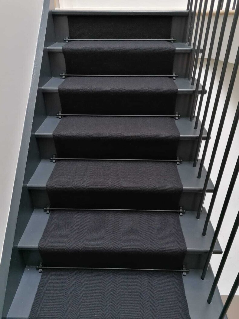Stripe Kelly Solid Black stair runner by Hartley
