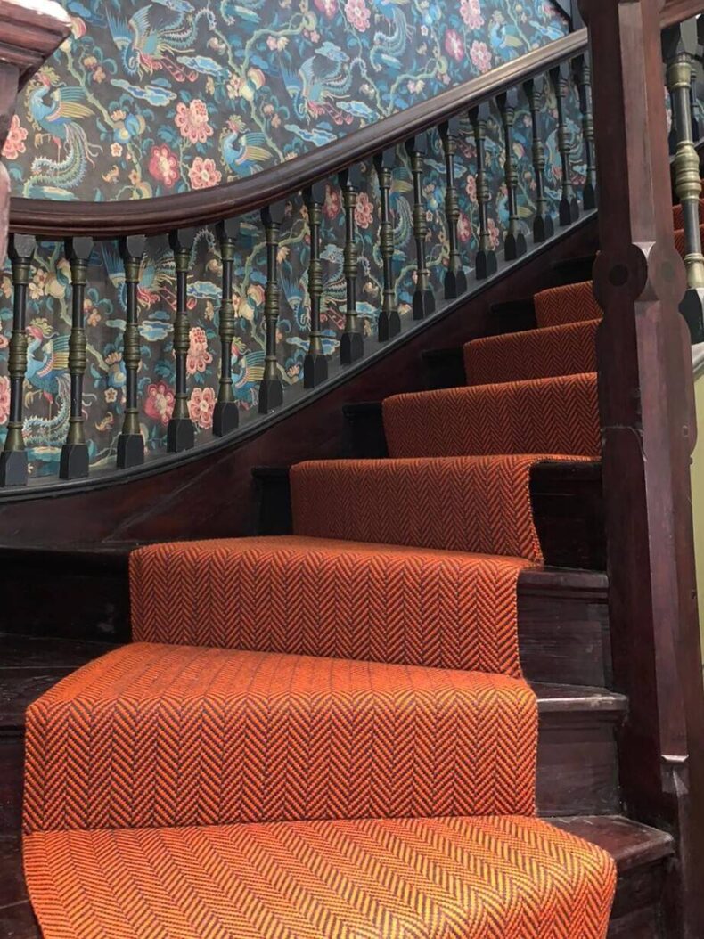 Herringbone Bright Orange stair runner by Hartley