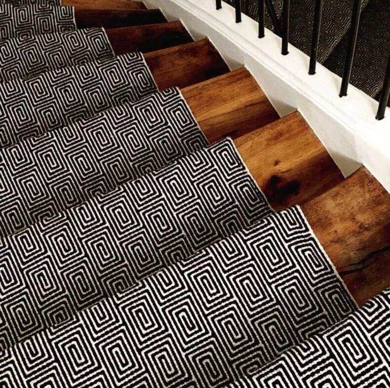 Jacquard Escargot Black stair runner by Hartley