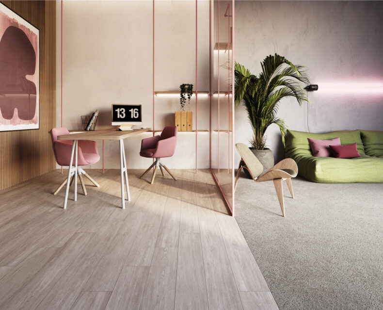 View of New England Oak - Misty (Maximus Click) luxury vinyl tile by Invictus