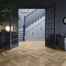 View of Highland Oak - Sunrise Parquet (Maximus) luxury vinyl tile by Invictus
