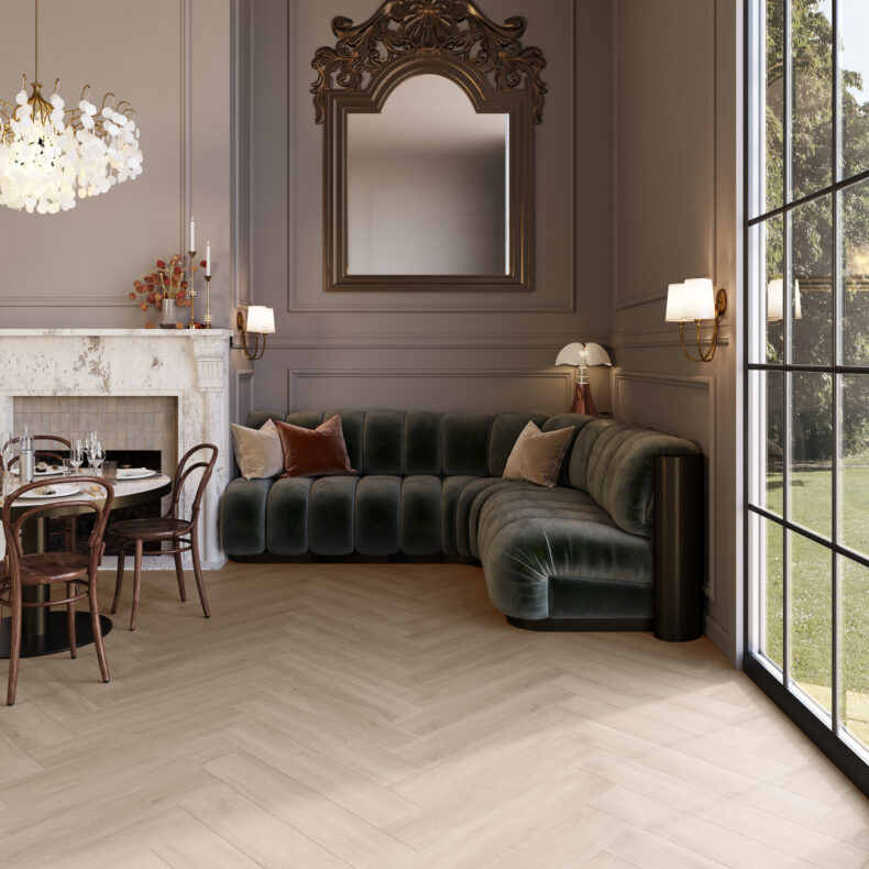 View of Divine Oak Herringbone - Pure (Maximus) luxury vinyl tile by Invictus