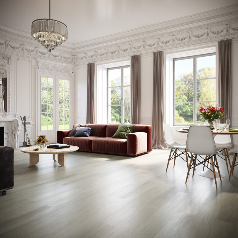 View of New England Oak - Misty (Maximus Click) luxury vinyl tile by Invictus