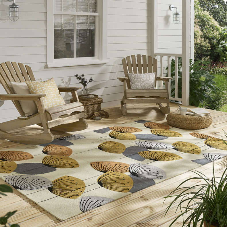Dandelion Clocks Ochre Silver Outdoor 445803 rug by Sanderson