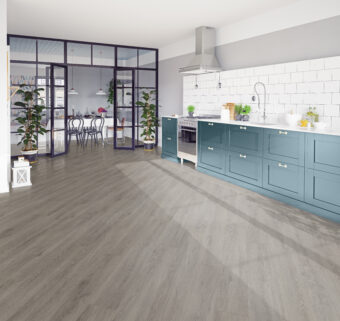 View of Flint Grey 5062701 (Universal 55 Planks) luxury vinyl tile by Victoria Design Floors
