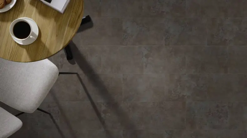 View of Black Burnished Metal luxury vinyl tile by Amtico