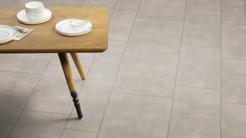View of Stucco Putty luxury vinyl tile by Amtico
