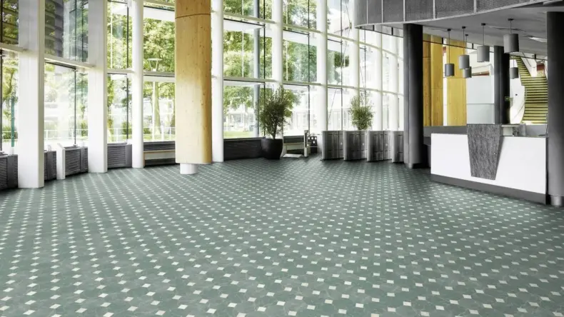 View of Verde Classic Marble luxury vinyl tile by Amtico