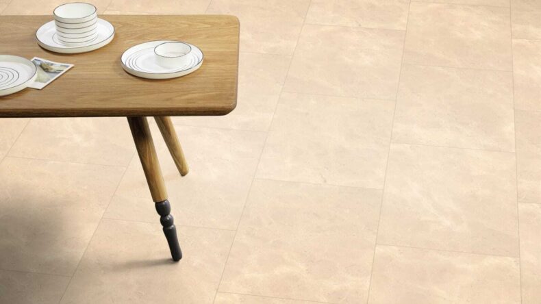 View of Crema Marfil luxury vinyl tile by Amtico