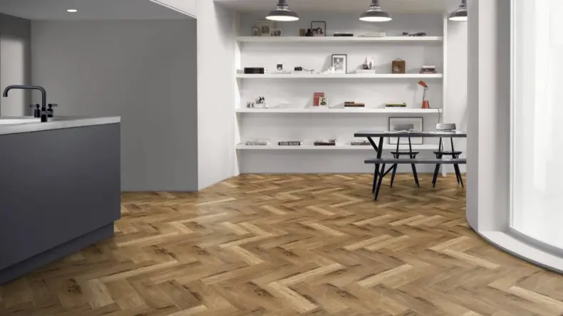View of Worn Oak Large Parquet luxury vinyl tile by Amtico