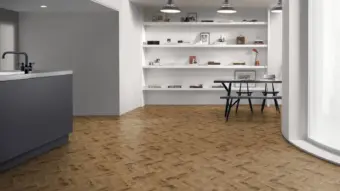 View of Worn Oak Small Parquet luxury vinyl tile by Amtico