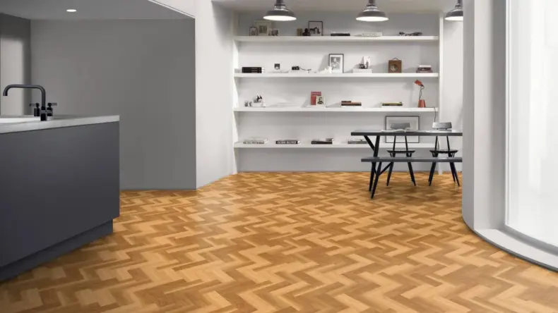 View of Classic Oak Small Parquet luxury vinyl tile by Amtico