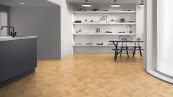 View of White Oak Small Parquet luxury vinyl tile by Amtico
