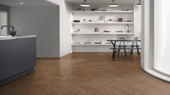 View of Classic Walnut Large Parquet luxury vinyl tile by Amtico