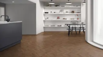 View of Classic Walnut Small Parquet luxury vinyl tile by Amtico
