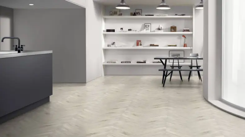 View of White Wash Wood Pattern luxury vinyl tile by Amtico