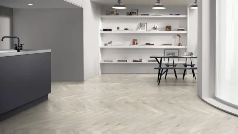 View of White Wash Wood Pattern luxury vinyl tile by Amtico
