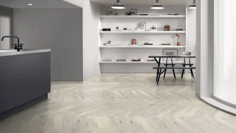 View of White Wash Wood Pattern luxury vinyl tile by Amtico