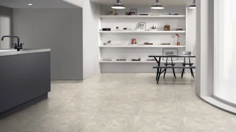 View of White Wash Wood Pattern luxury vinyl tile by Amtico
