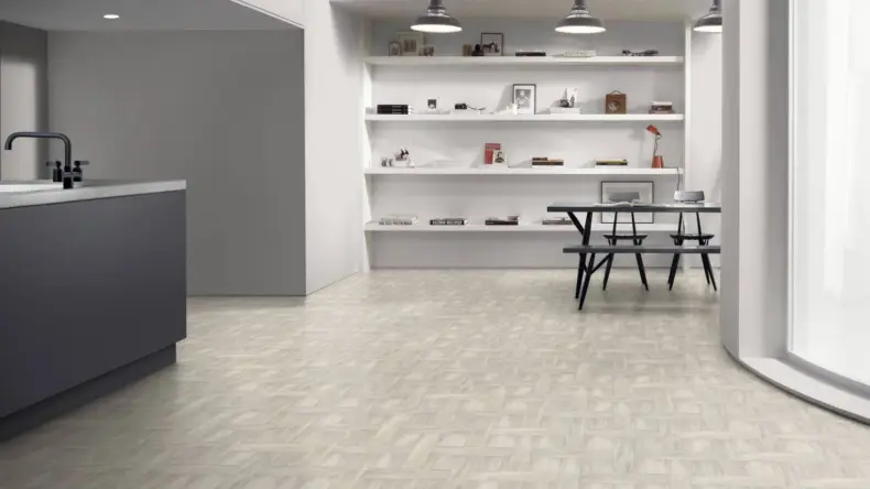 View of White Wash Wood Pattern luxury vinyl tile by Amtico