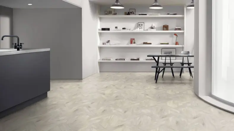 View of White Wash Wood Pattern luxury vinyl tile by Amtico
