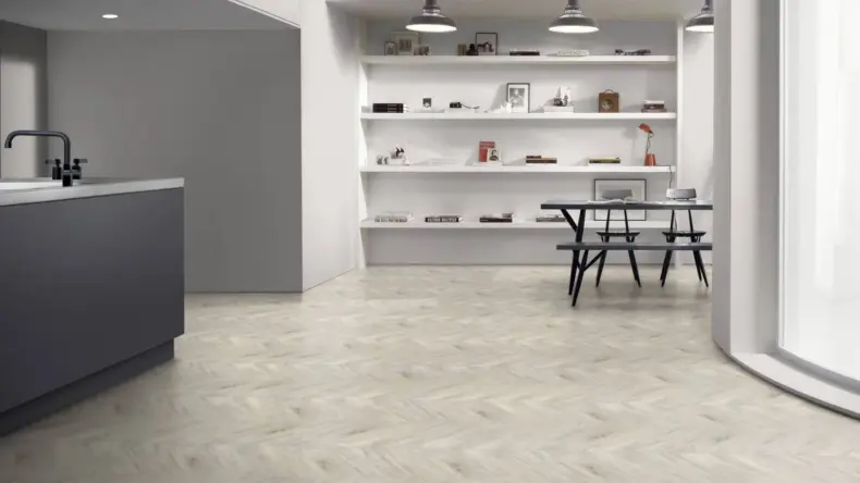 View of White Wash Wood Pattern luxury vinyl tile by Amtico