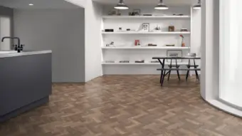 View of Reclaimed Oak Small Parquet luxury vinyl tile by Amtico