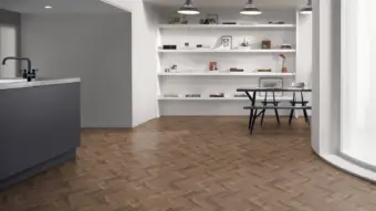 View of Fumed Oak Small Parquet luxury vinyl tile by Amtico