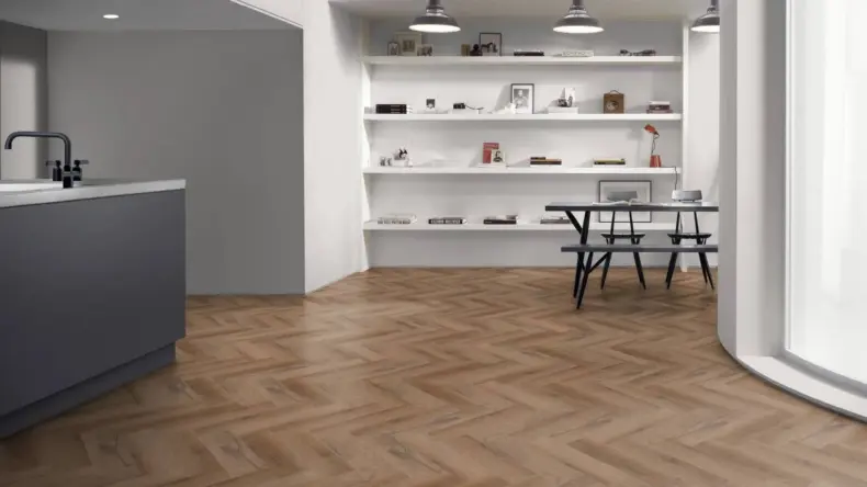 View of Manor Oak Large Parquet luxury vinyl tile by Amtico