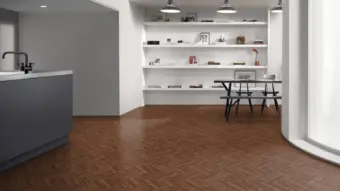View of Regency Walnut Small Parquet luxury vinyl tile by Amtico