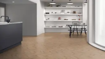 View of Salted Oak Small Parquet luxury vinyl tile by Amtico