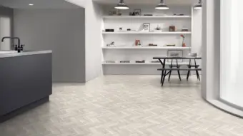 View of Solar Pine Small Parquet luxury vinyl tile by Amtico