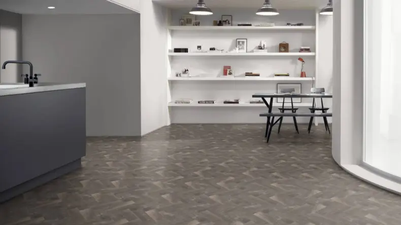View of Aspen Oak Small Parquet luxury vinyl tile by Amtico