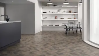 View of Dockland Oak Small Parquet luxury vinyl tile by Amtico