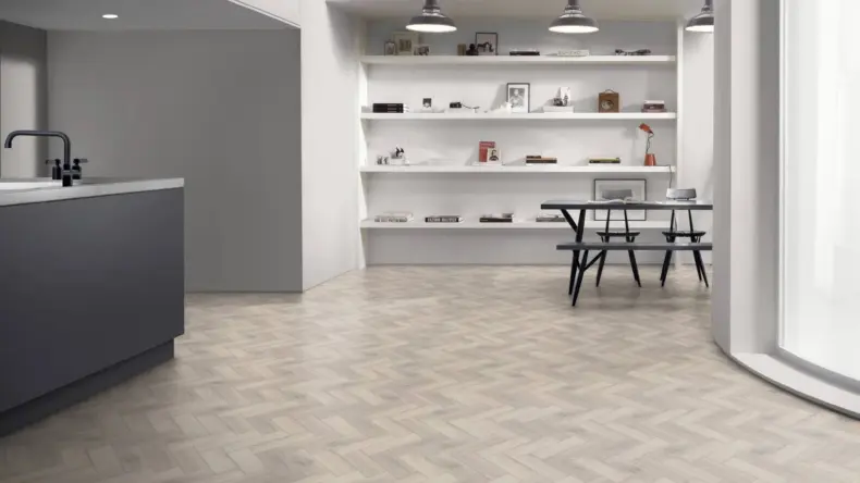 View of Wharncliffe Oak Small Parquet luxury vinyl tile by Amtico