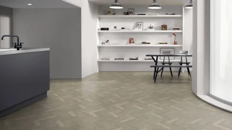 View of Tollymore Oak Small Parquet luxury vinyl tile by Amtico