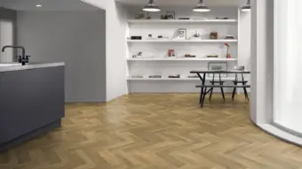 View of Yarncliff Oak Large Parquet luxury vinyl tile by Amtico